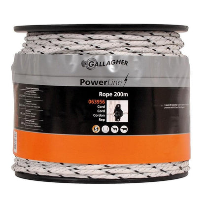 Gallagher Stängseltråd PowerLine Rope Vit / 200m SKU GAL-063956 EAN 8713235063956