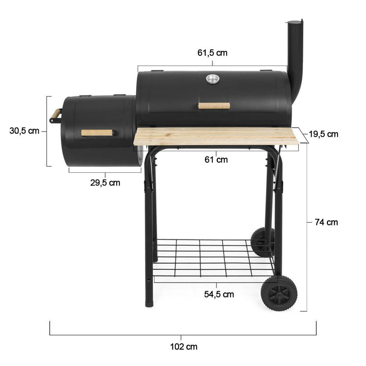 2-i-1 kolgrill och smoker – BBQ för trädgård &amp; terrass