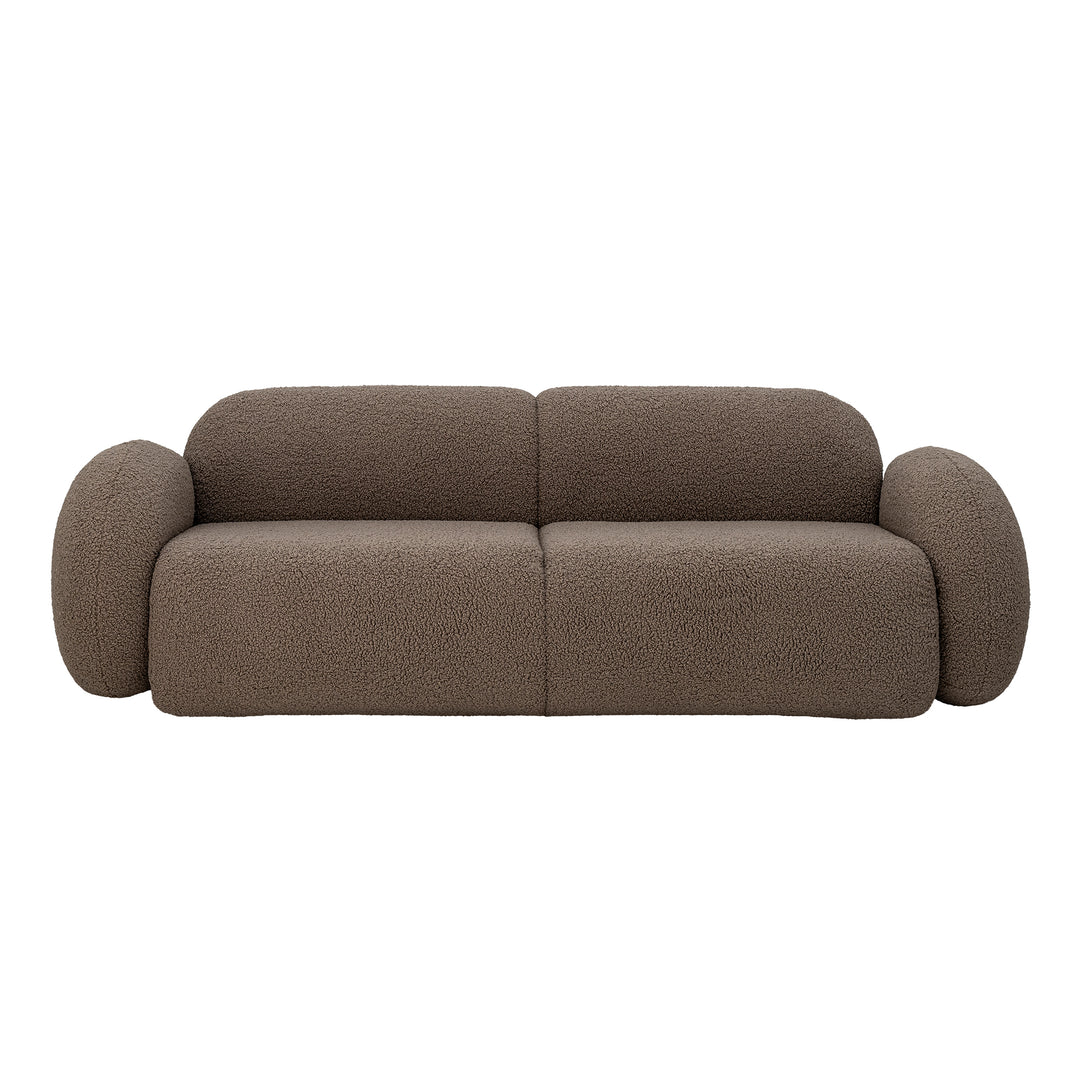 Bloomingville Magola brun teddy-bouclésoffa med runda armstöd – framifrån