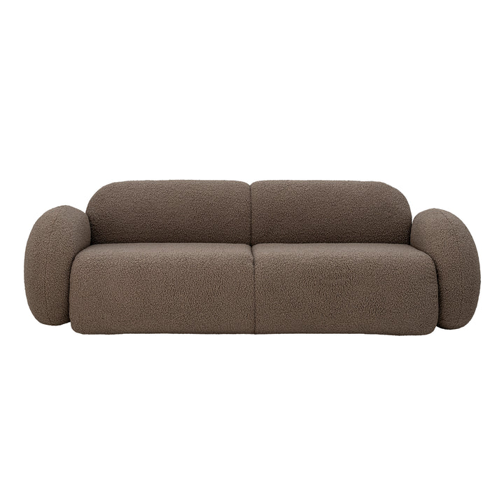 Bloomingville Magola brun teddy-bouclésoffa med runda armstöd – framifrån