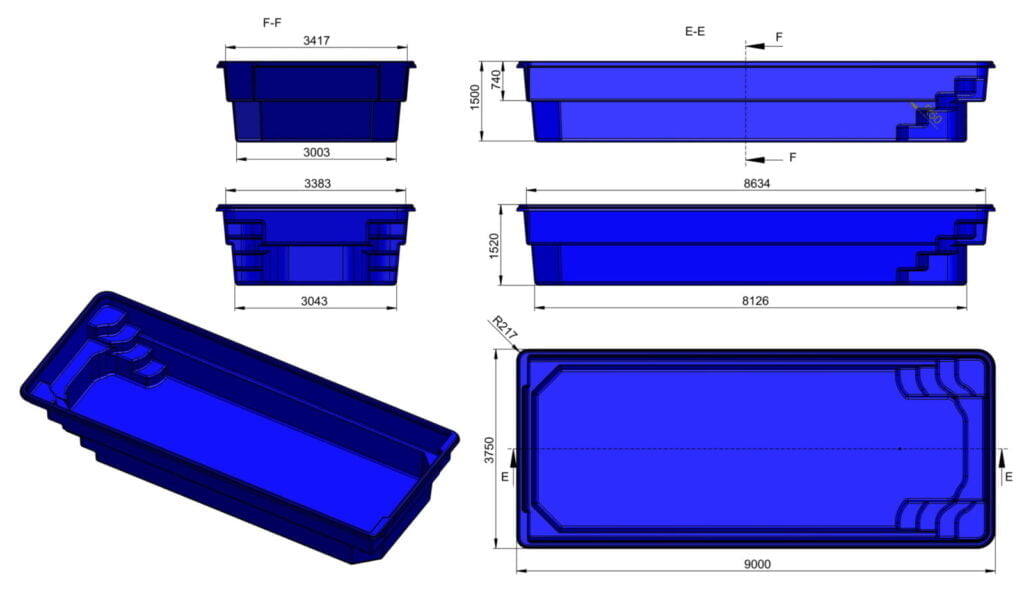 Glasfiberpool Fryken 9,00m x 3,75m x 1,50m