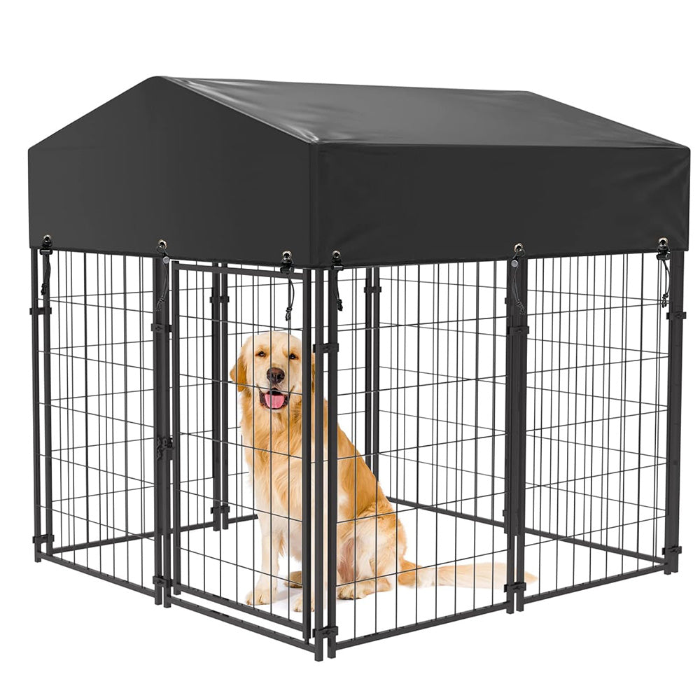 Kültéri fém kutyakennel UV álló szövettetővel-0