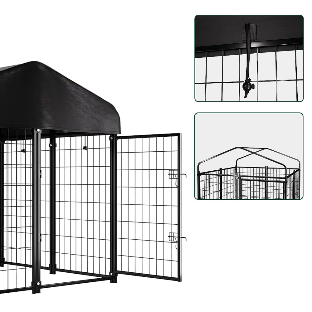 Kültéri fém kutyakennel UV álló szövettetővel-3