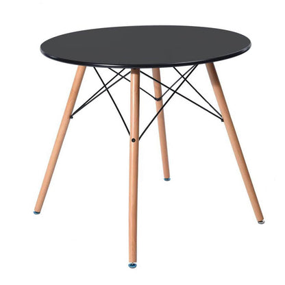 Matgrupp: 4 moderna stolar + bord – svart (bord Ø60,5 cm)