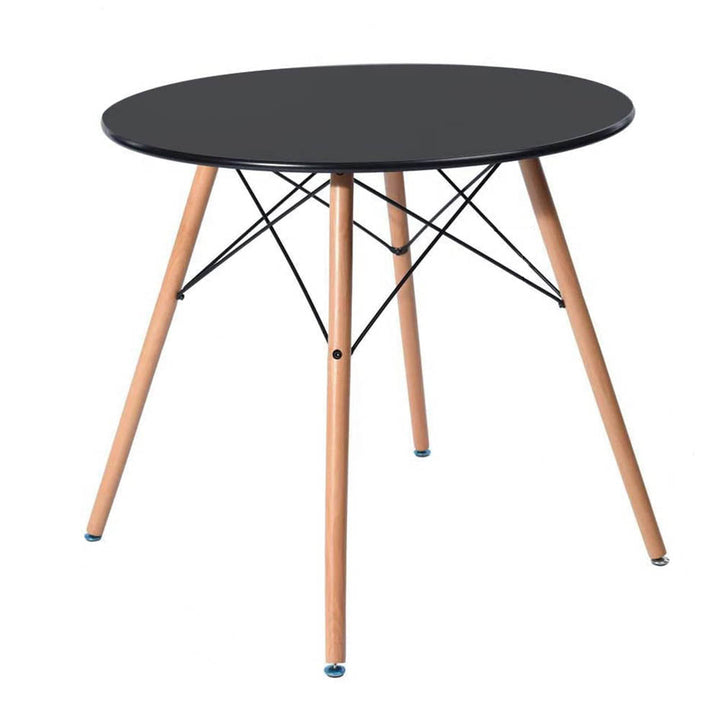 Matgrupp: 4 moderna stolar + bord – svart (bord Ø60,5 cm)