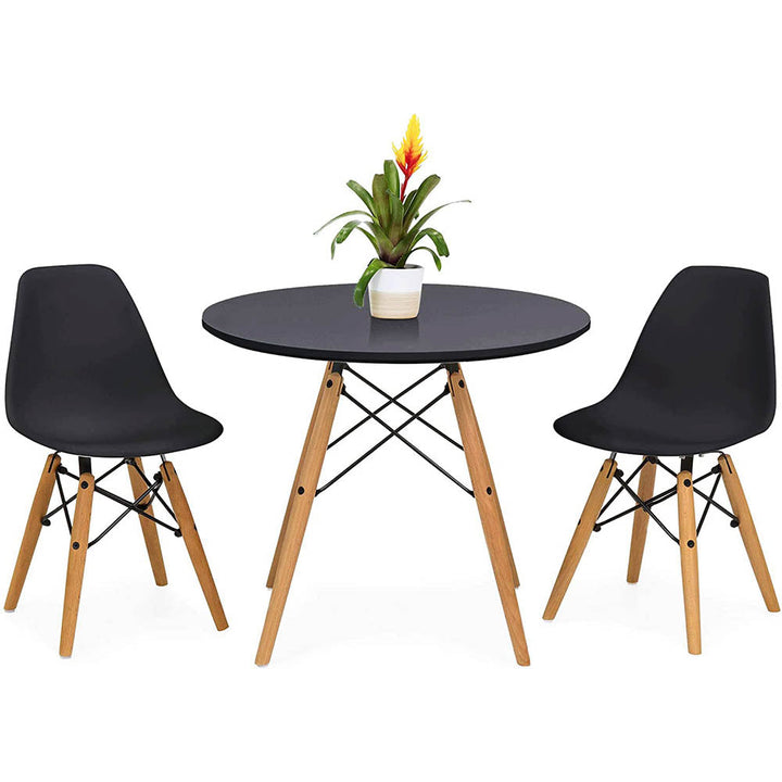 Matgrupp: 4 moderna stolar + bord – svart (bord Ø60,5 cm)