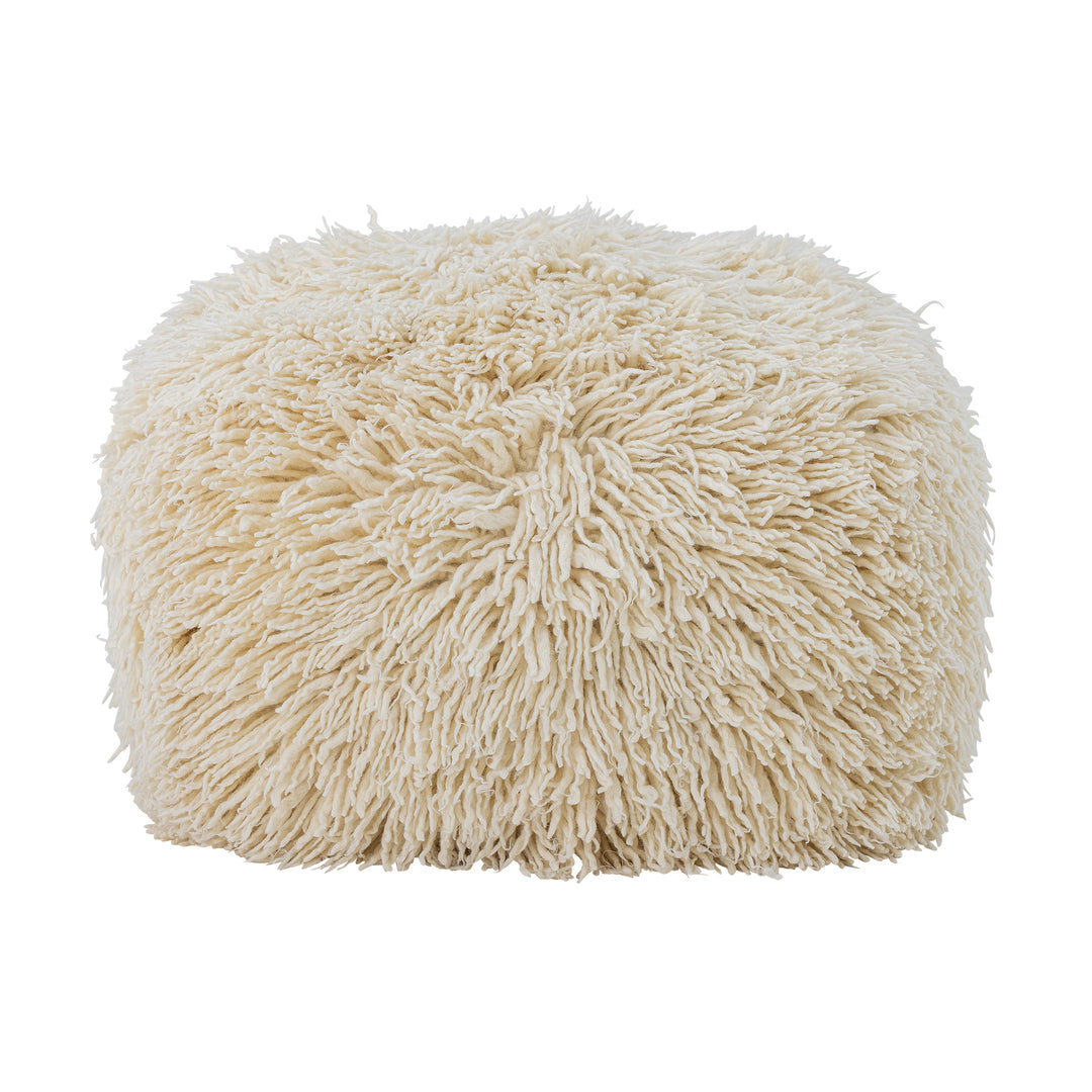 Bloomingville Lomba – naturbeige sittpuff med lång ullfrans