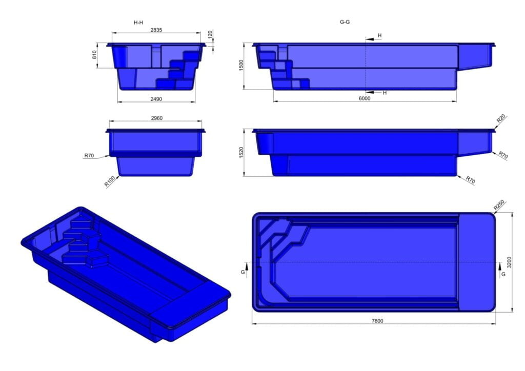 Glasfiberpool Storvindeln 7,80m x 3,20m x 1,50m