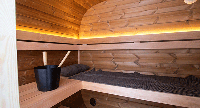 Outdoor sauna in Thermowood Holl&