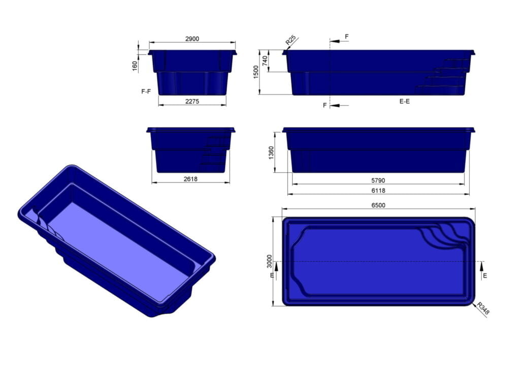 Glasfiberpool Fegen 6,50m x 3,00m x 1,50m