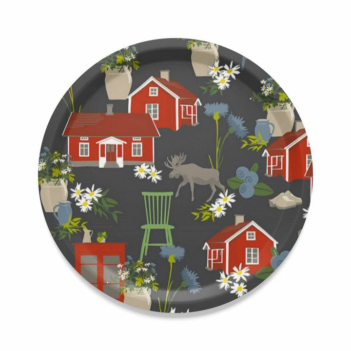 Arvidssons Textil Bricka Strövtåg Rund Grå SKU ARV-2794-67-03-71 EAN 7394094255549