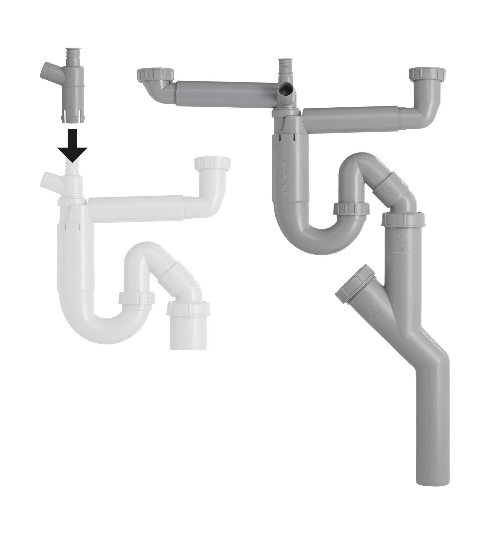 Contura Steel Vattenlås för dubbellåda med korgventil och flexislang SKU CON-8964080 EAN