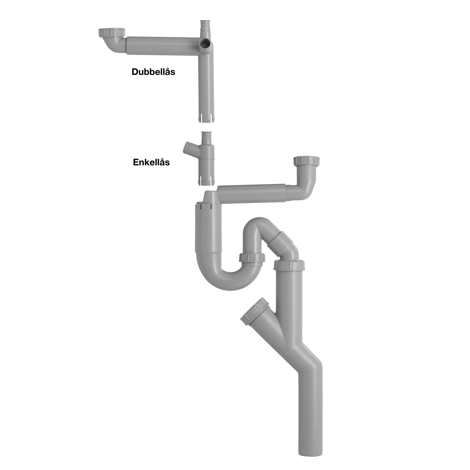 Contura Steel Vattenlås för dubbellåda med korgventil och flexislang SKU CON-8964080 EAN