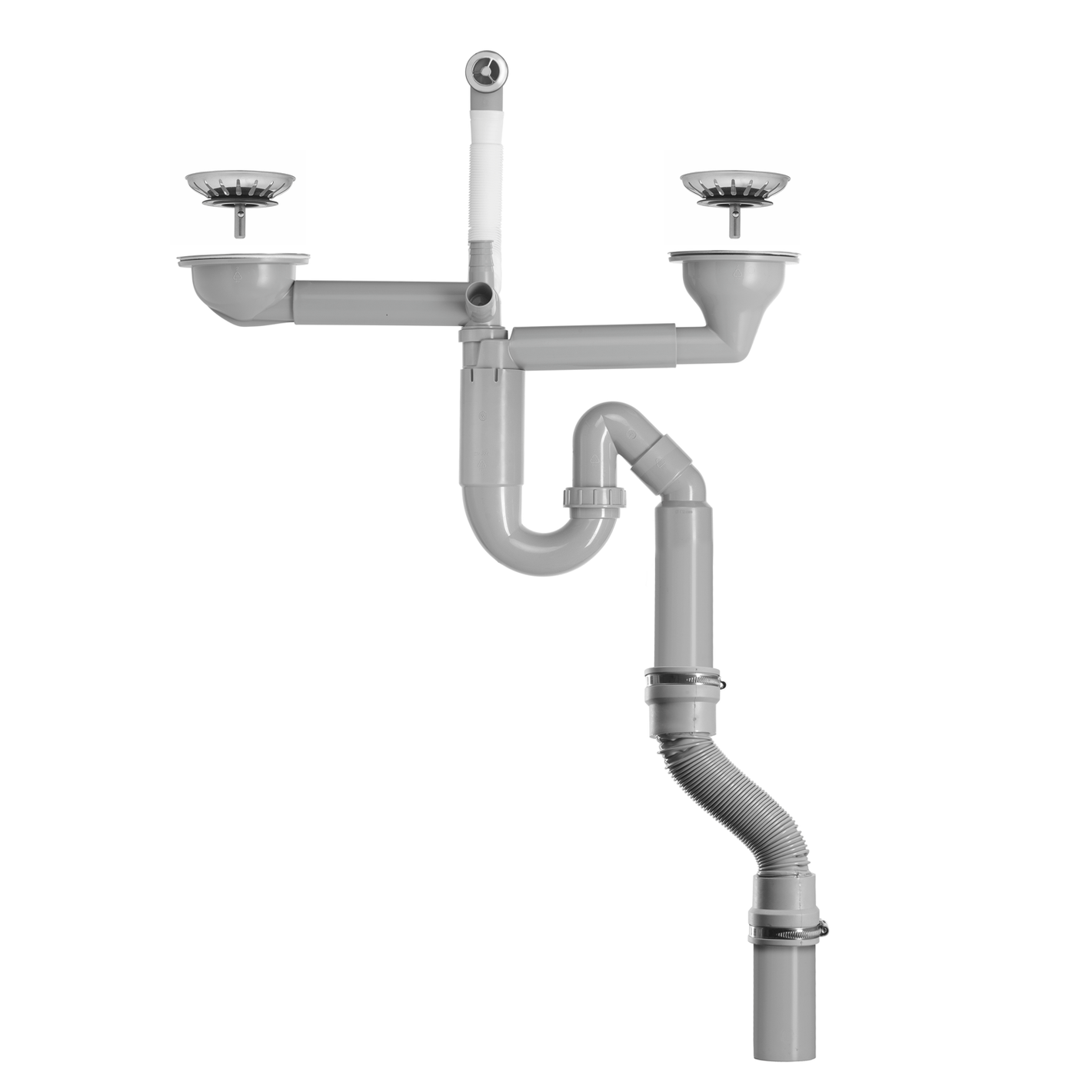 Contura Steel Vattenlås för dubbellåda med korgventil och stretchslang SKU CON-8962080 EAN