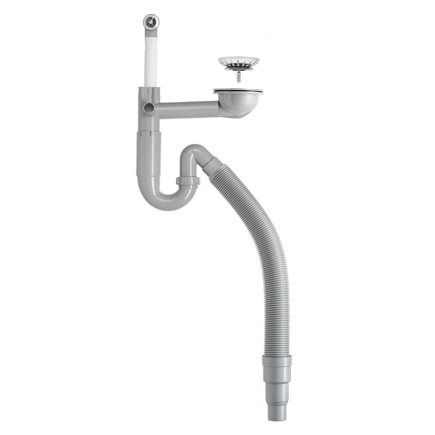 Contura Steel Vattenlås för enkellåda med korgventil och flexislang SKU CON-8963080 EAN