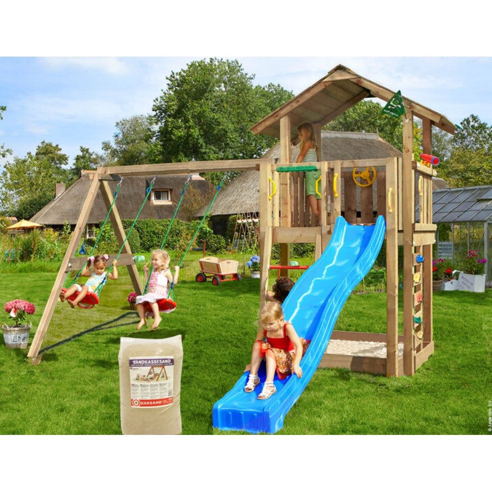Jungle Gym Lektorn Chalet 2.1 Inkl. Gungmodul &amp; Rutschkana + 120kg sand / Blå SKU NSH-804-432SXSB EAN 5705858721910