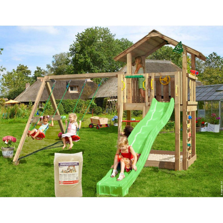 Jungle Gym Lektorn Chalet 2.1 Inkl. Gungmodul &amp; Rutschkana + 120kg sand / Grön SKU NSH-804-432SXSG EAN 5705858721927