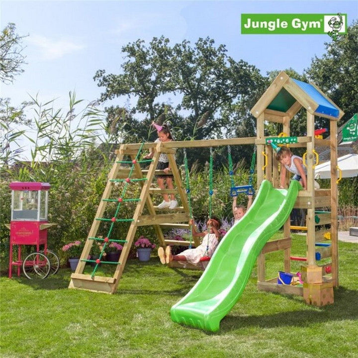 Jungle Gym Lektorn Patio Inkl. Klättermodul &amp; Rutschkana + 2 Gungor / Grön SKU NSH-804-070C2G EAN 5705858709796