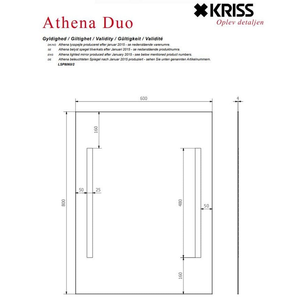 Kriss Ljusspegel LED Athena Duo SKU KRI-LSPL8060 EAN 5704362908497