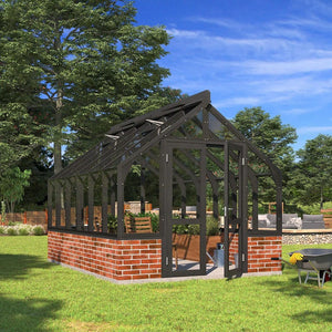 Lähe Växthus på Mur No 5 12,75 m2 Värmebehandlat trä, svartmålat SKU LAH-GREENHOUSE-NO-4-1-SVART EAN