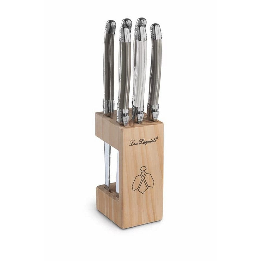 Lou Laguiole Grillknivar i Träblock Tradition 6-pack Pepper/Pearl/Taupe SKU HPB-2511MWK000K35 EAN 3546698949605