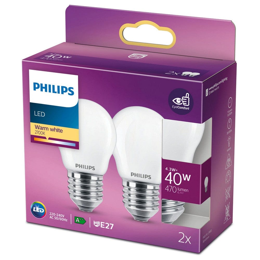 Philips LED-lampa E27 Klot Frost 2-pack E14 / 40W SKU ORD-929001345757 EAN 8718699763916
