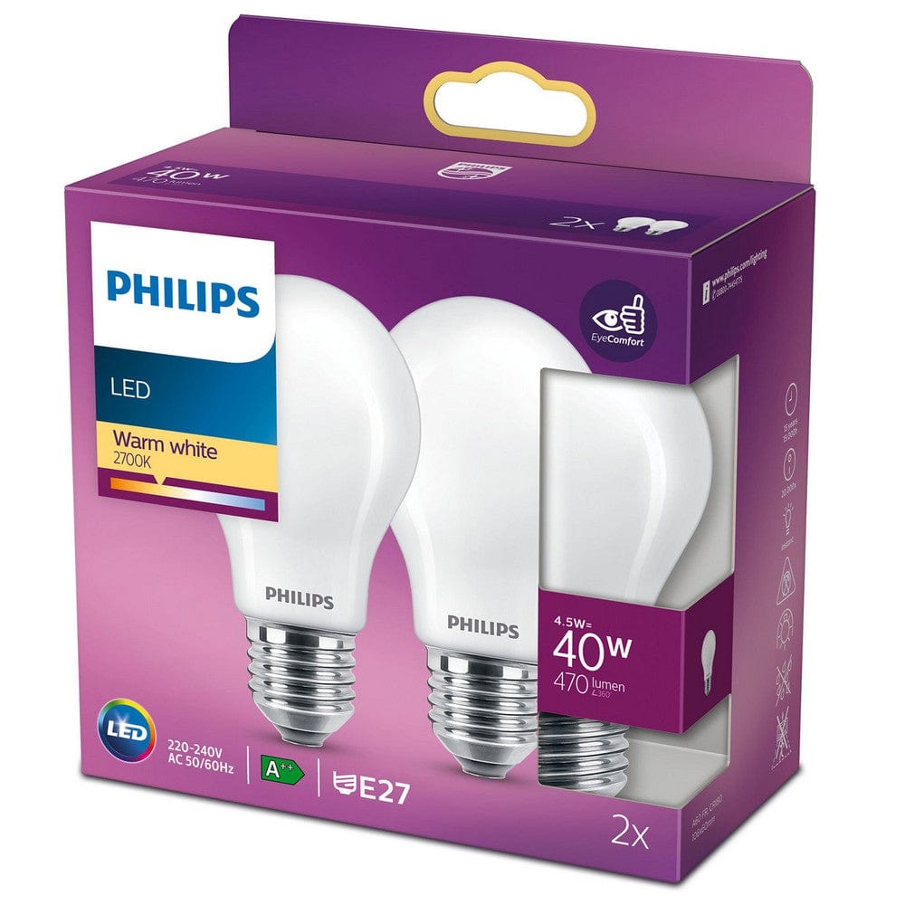 Philips LED-lampa E27 Normal Frost 2-pack E27 / 40W SKU ORD-929001242967 EAN 8718699777654