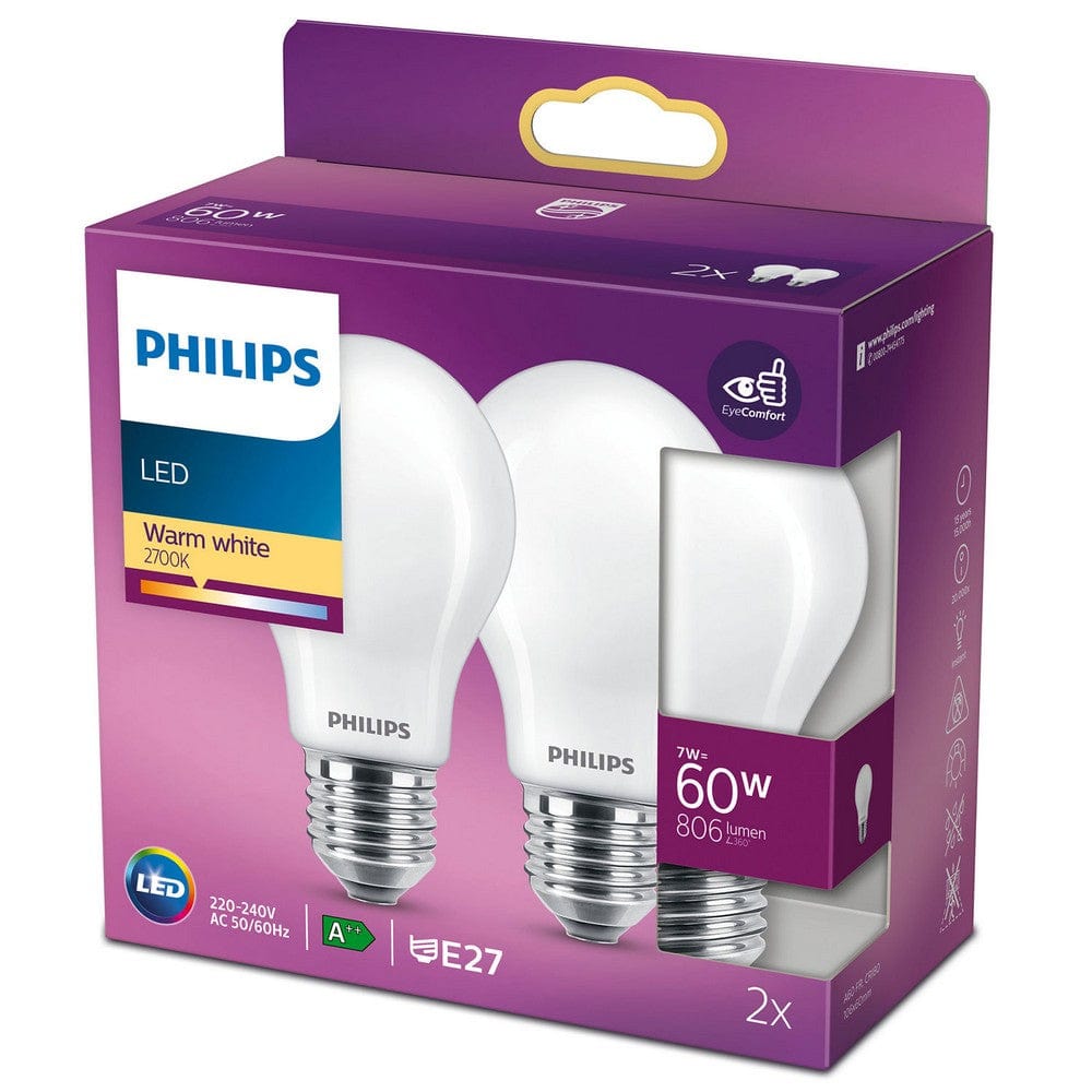 Philips LED-lampa E27 Normal Frost 2-pack E27 / 60W SKU ORD-929001243067 EAN 8718699777678