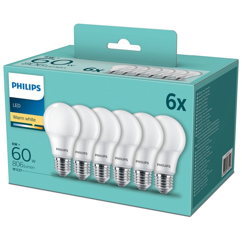 Philips LED-lampa E27 Normal Frost Multipack 6-pack / E27 / 60W SKU ORD-929002306205 EAN 8718699775513