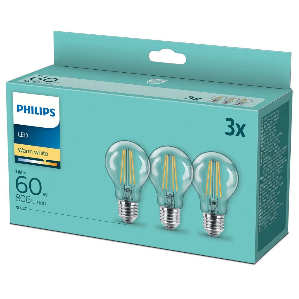Philips LED-lampa E27 Normal Klar 3-pack E27 / 60W SKU EAN
