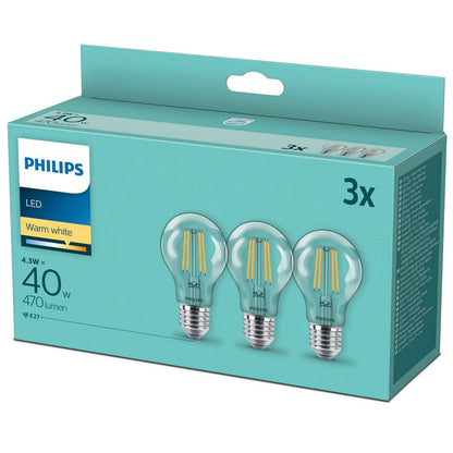 Philips LED-lampa E27 Normal Klar 3-pack E27 / 40W SKU ORD-929001890033 EAN 8718699777753