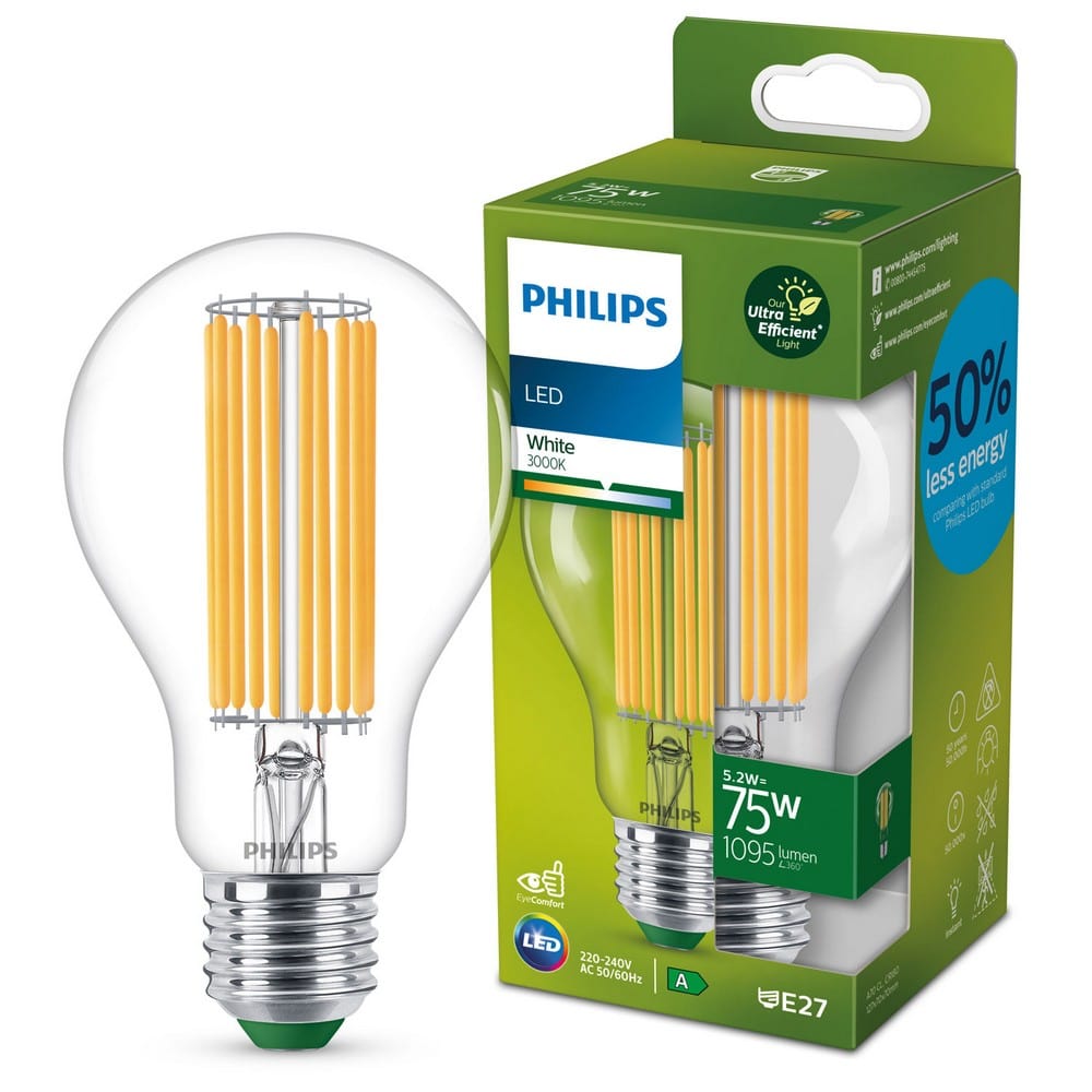 Philips LED-lampa E27 Normal Klar Energiklass A 75W / E27 SKU ORD-929003480401 EAN 8719514435674