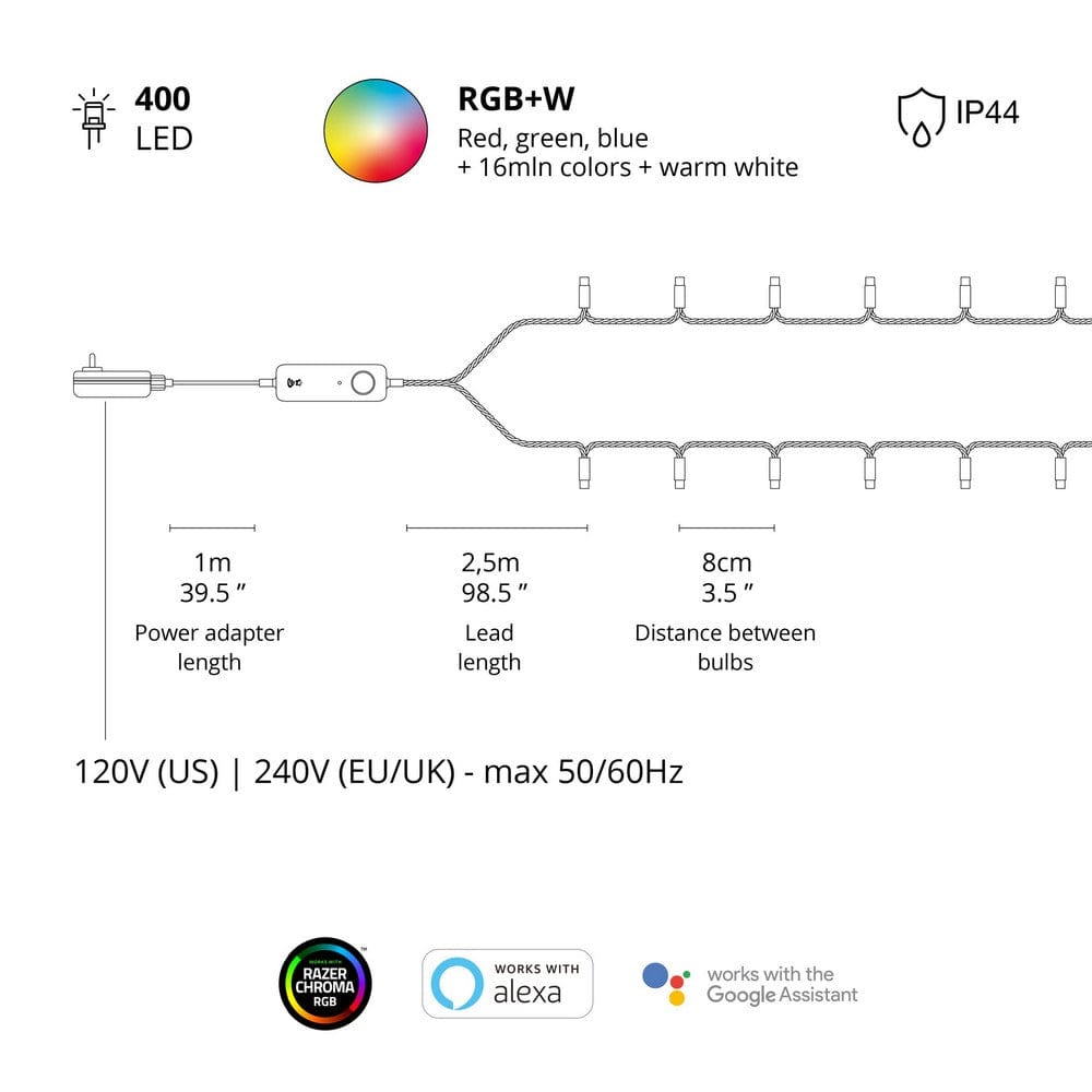 Twinkly Ljusslinga Cluster 400 RGB LED Gen.II Multicolor SKU ORD-TWC400STP-BEU EAN 8056326672799