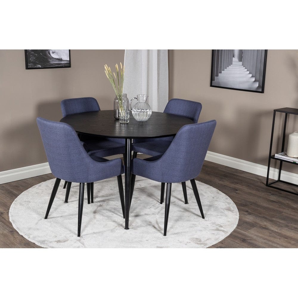 Venture Home Plaza Dining svart/blå – klädd sits och smal metallbenställning