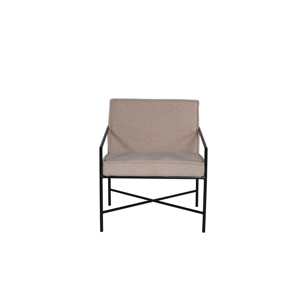 Venture Home Rakel beige teddyfåtölj med svart metallram, framifrån