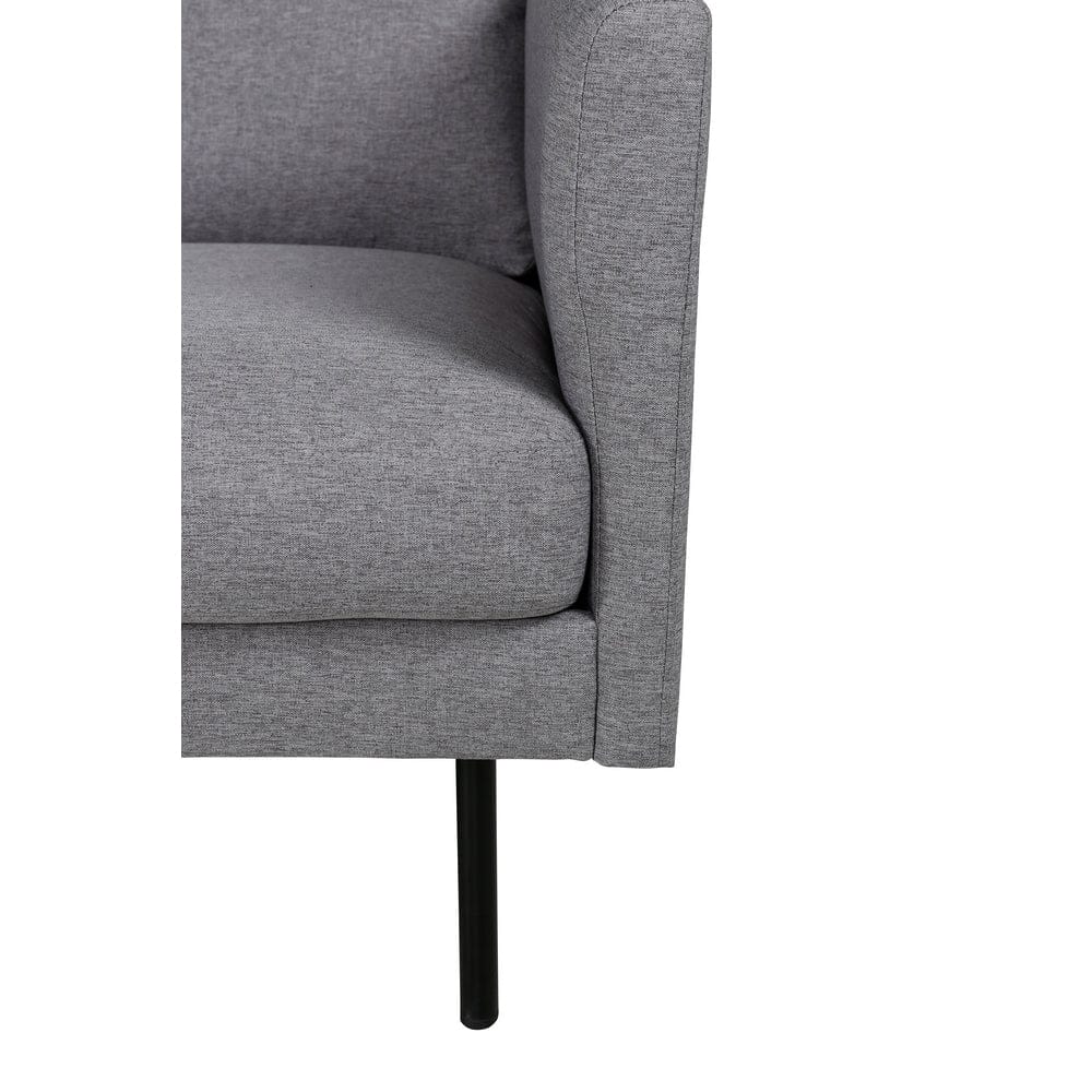 Närbild av Zoom grå sits, armstöd och svart metallben